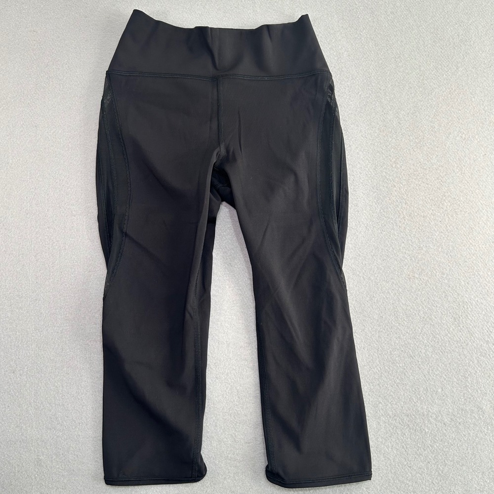 Lululemon Leggings Women 4 Black Mesh Panel Sun Setter High Rise Crop